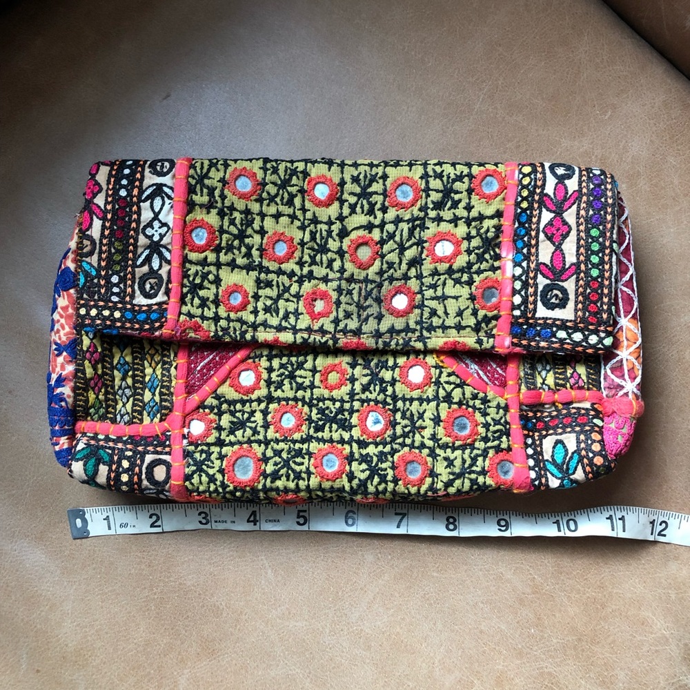 Boho embroidered mirror clutch shoulder bag - Picture 4 of 6